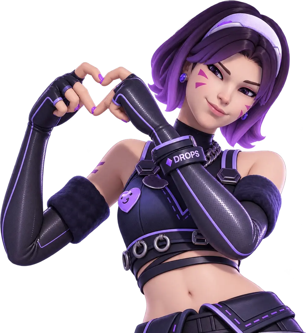 Drops mascot making a heart with her hands